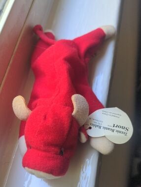 Vintage 1993 Red Plush Bull Stuffed Beanie Baby Animal